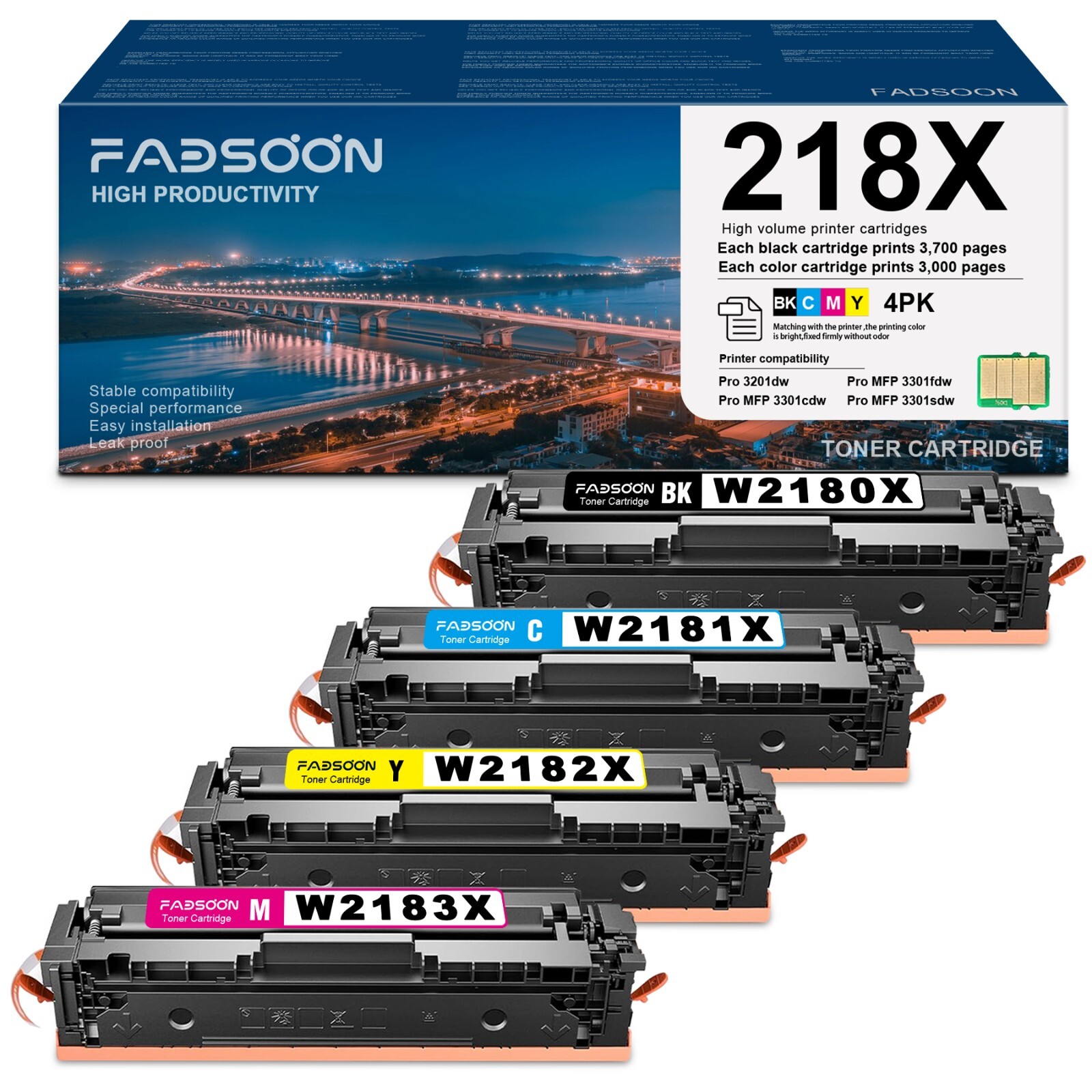 218X W2180X 4PK Replacement Toner for Color LaserJet Pro 3201dw MFP 3301cdw fdw