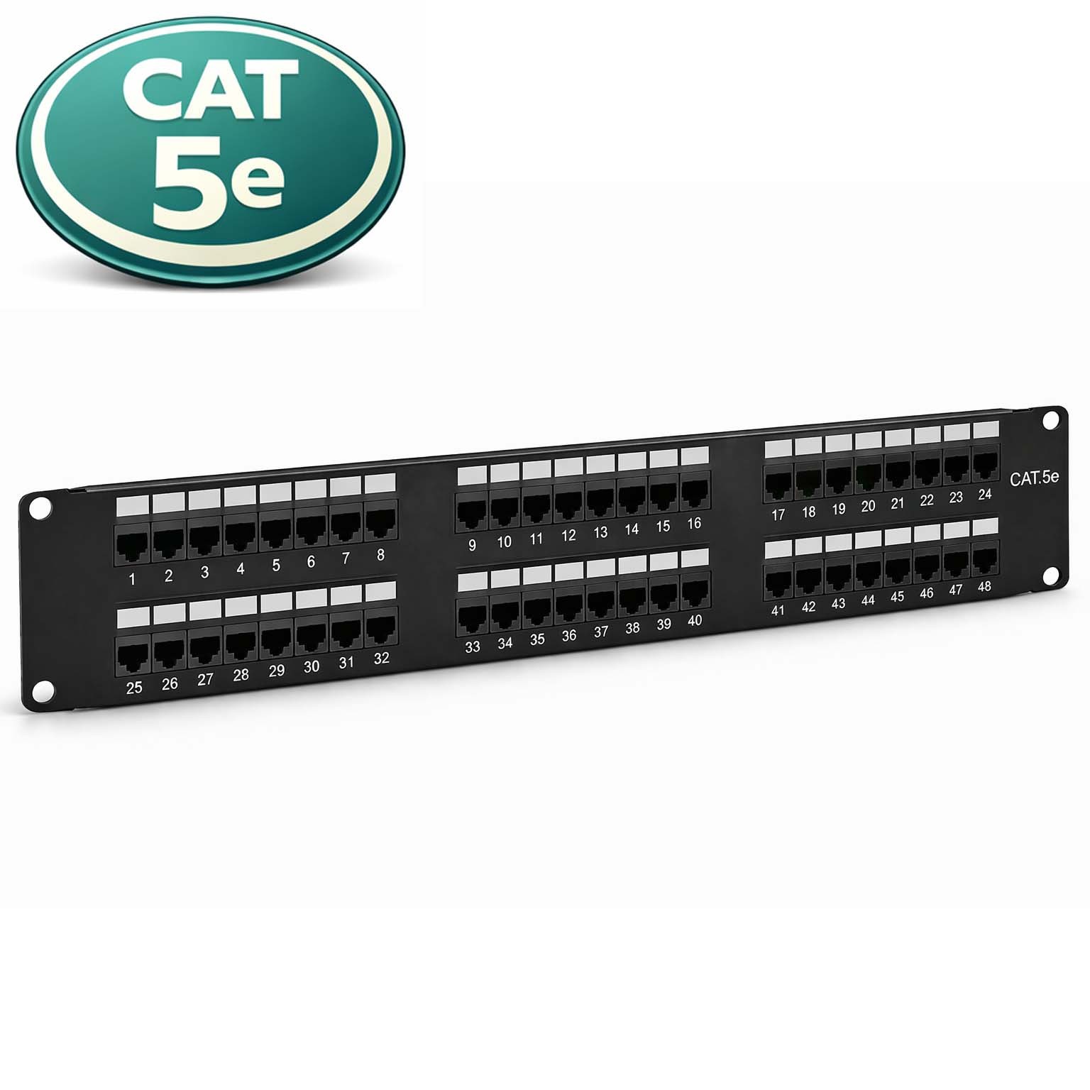 Brand New MCM 48-Port Cat5e Patch Panel - Unshielded 180-Degree (T568A/B, 2U)