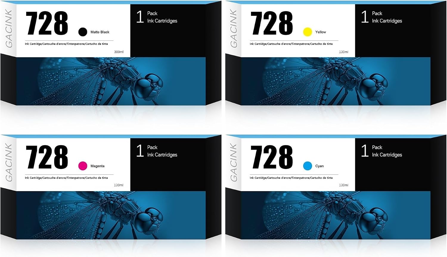 Compatible w/ HP 728 Ink 4 Pack 300ml Matte Black CMY DesignJet T830 T730 MFP