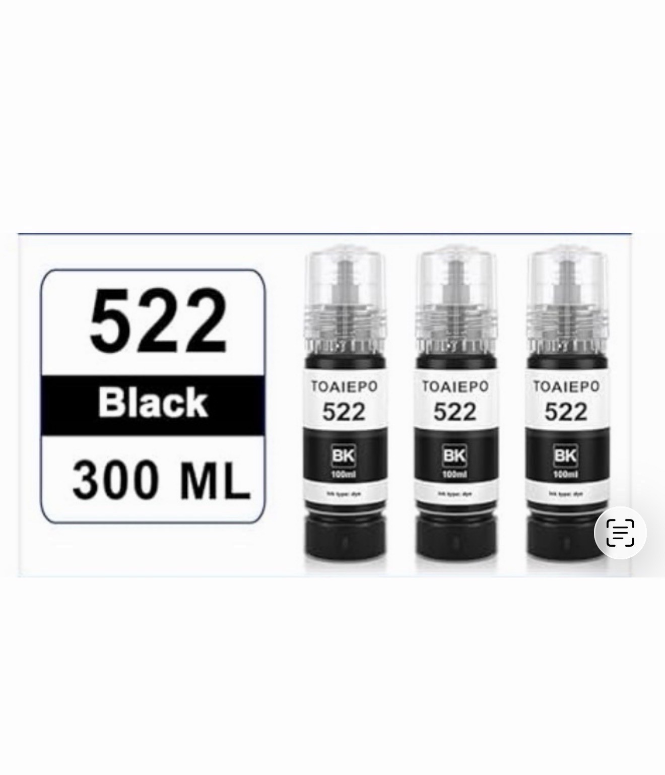 Black 522 Refill Ink Bottle Replacement for Epson T522 Ink Use with EcoTank E...