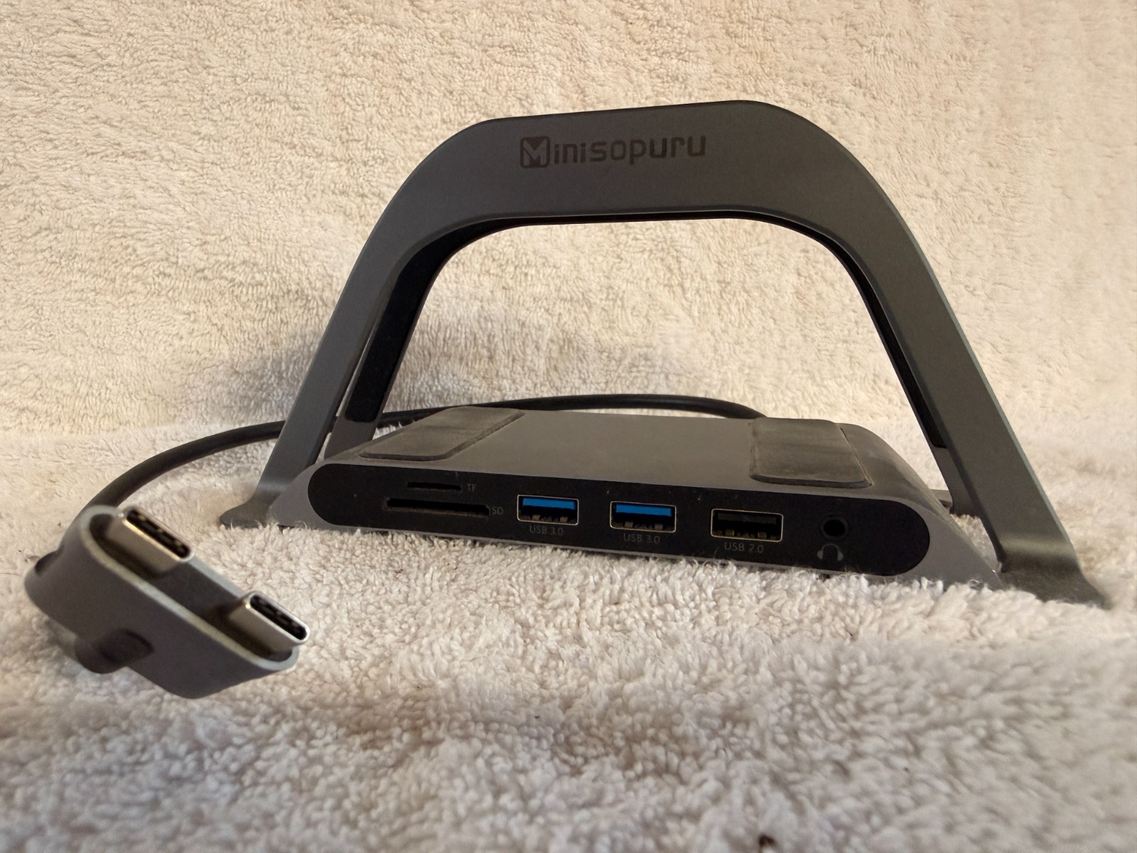 Minisopuru USB-C Docking Station Stand Dual HDMI RJ-45 USB 3.0/2.0 SD/TF