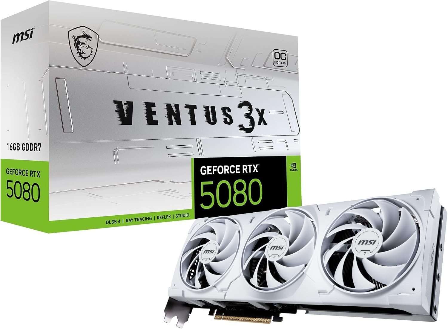 MSI GeForce RTX 5080 VENTUS 3X White OC Triple Fan 16GB GDDR7 PCI 5.0 NVIDIA