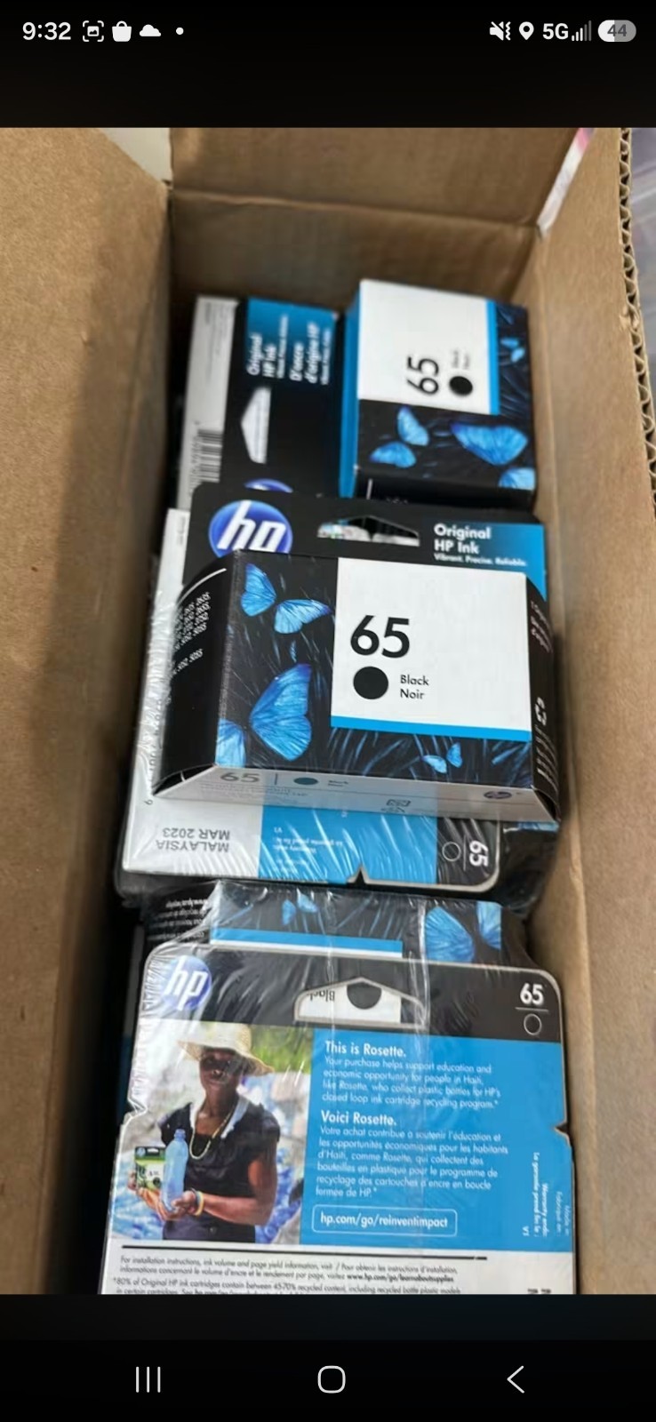 Genuine HP 65 Lot Of 2 Black Ink Cartridges- 2 Packs - Exp Dec 2022