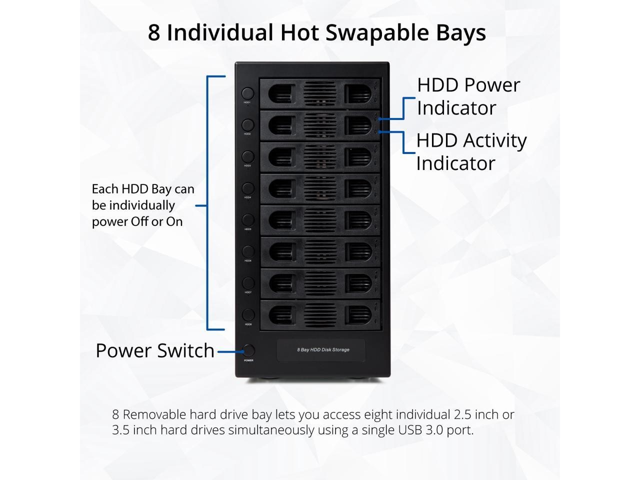 SY-ENC50119 8 Bay 2.5" and 3.5" SATA Hard Drive External USB 3.0 Hard Drive Syba