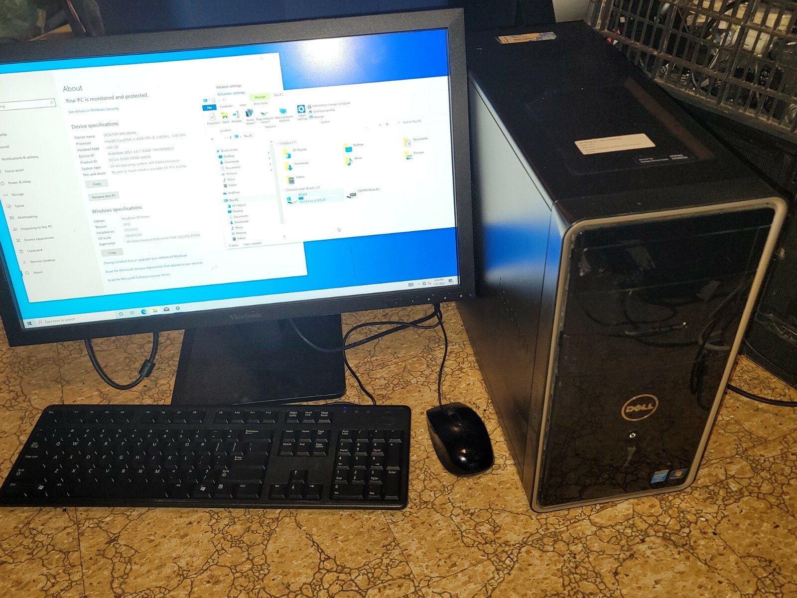 Dell Inspiron 3847(Intel i3-4130, 3.40GHz, 200GB SSD,4GB)Desktop Win10 w/Monitor