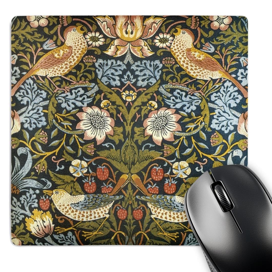 3dRose William Morris Strawberry Thief Pattern - Mouse Pad, 8 By 8 Inches