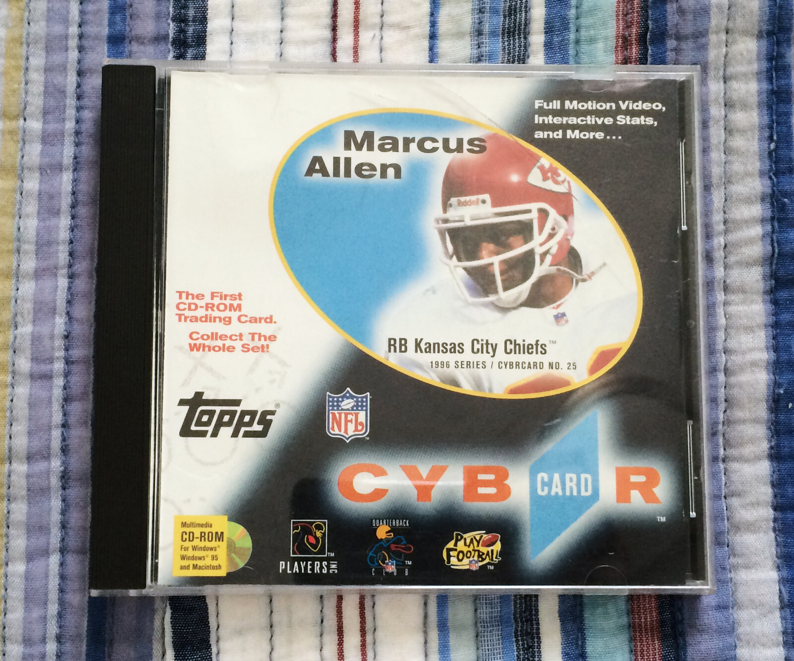Topps CybrCard Cyber Card CD Rom Marcus Allen NFL PC Windows 3.1 95 Macintosh