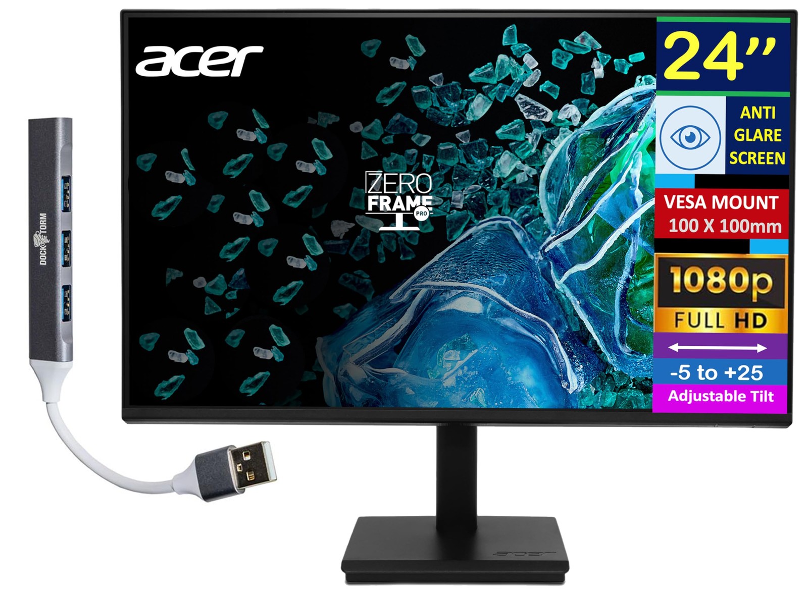 Acer UM.QV7AA.G05 24" FHD IPS Monitor With HDMI And VGA