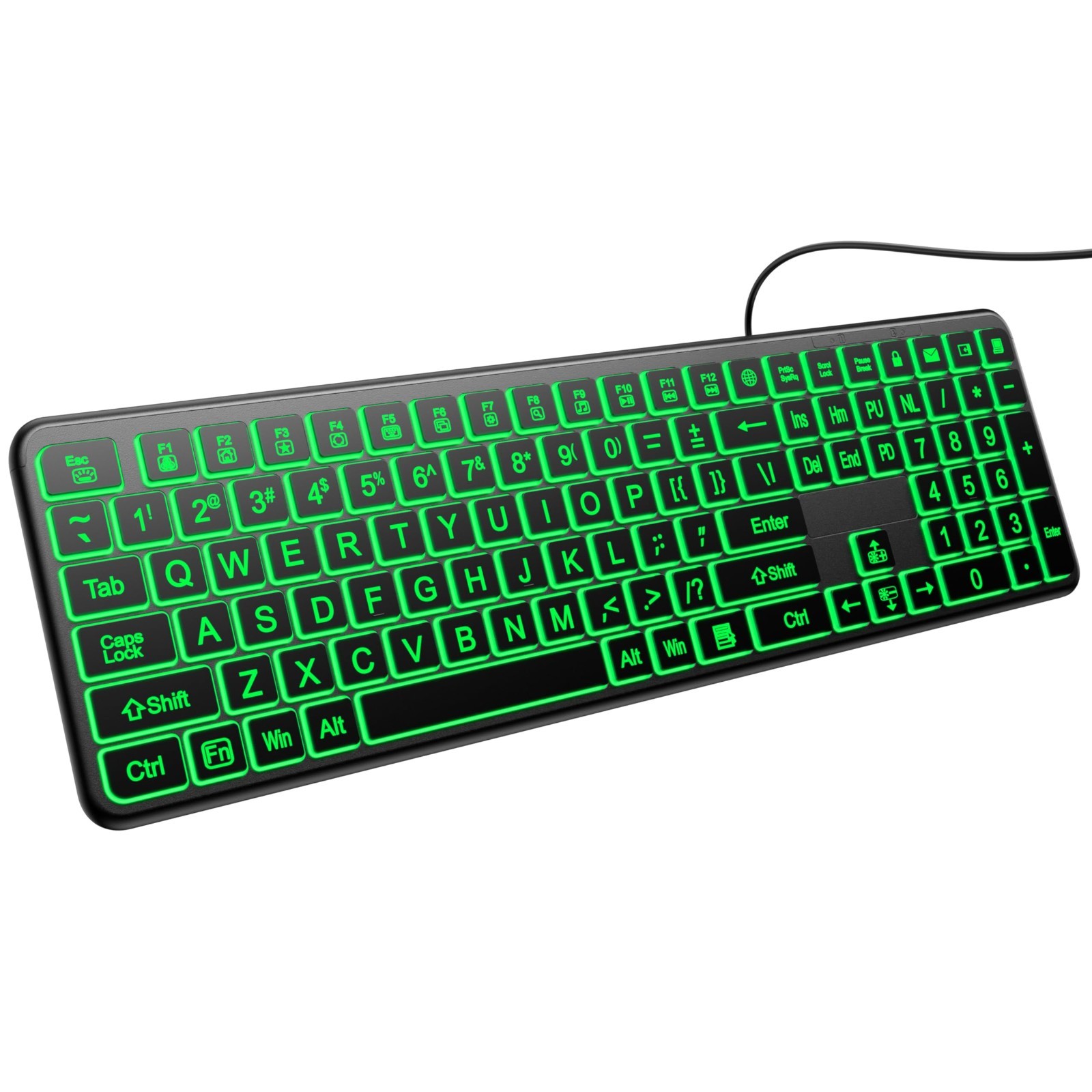 Large Print Light Up USB Keyboard - Silent Wired, Perfect for Easy Typing
