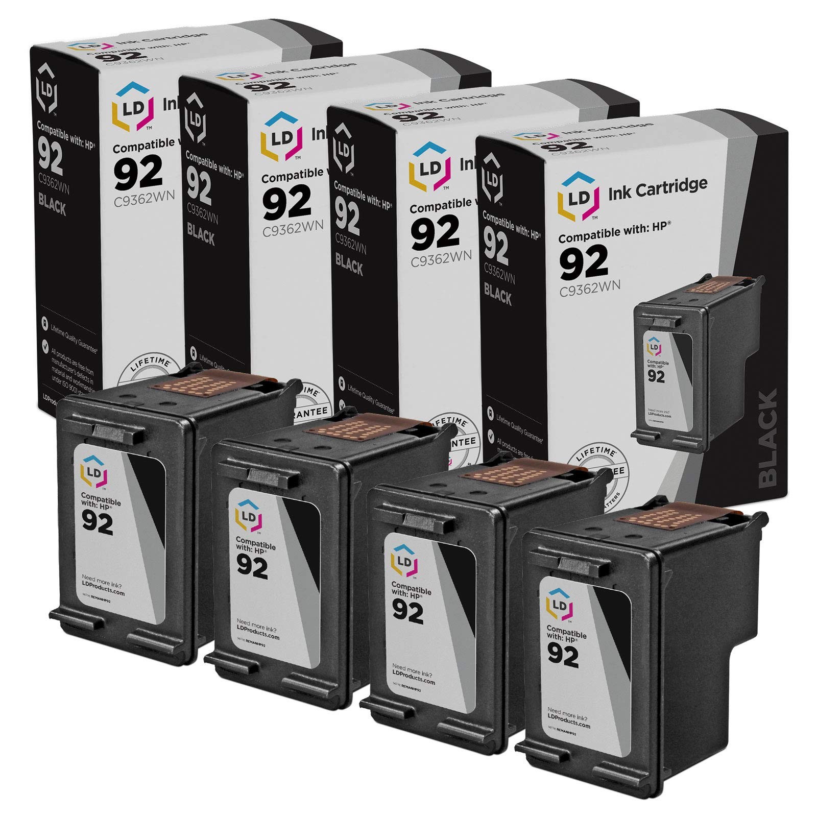 4PK LD Replacement C9362WN Compatible with HP 92 Black Ink Cartridges 5420 5420v