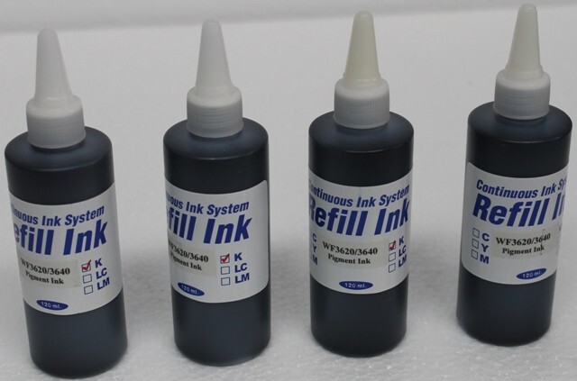 4 x 120ml Pigment Refill Black Ink 480ML for EPSON Workforce WF-3620 3640 7610 7