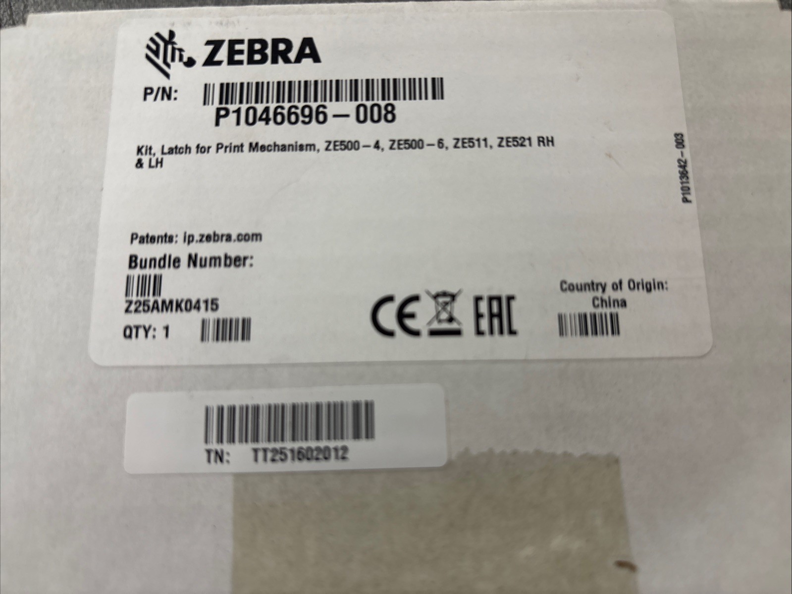 Zebra P1046696–008 Kit Latch For Print Mechanism RH And LH