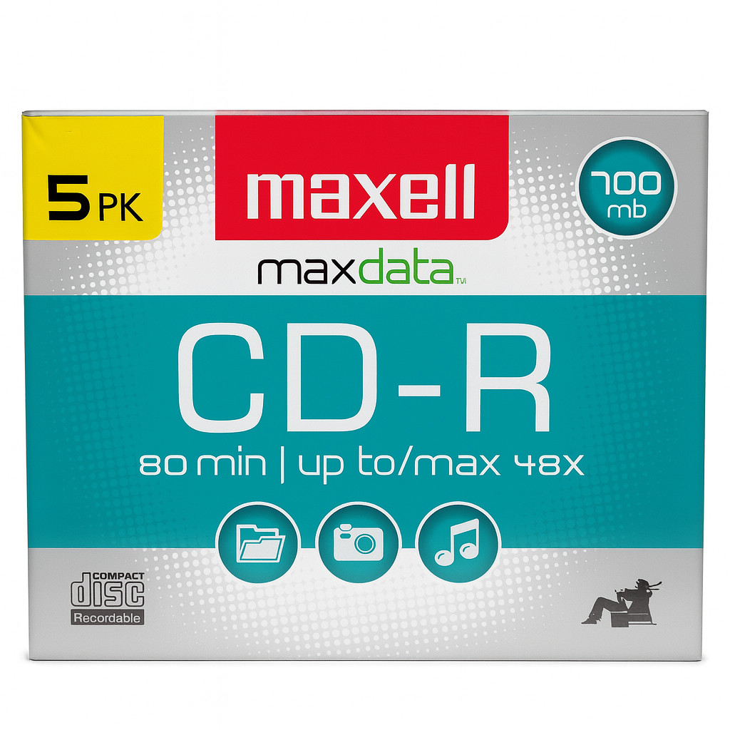 Maxwell Max Data CD-R, 80 min, up to / max 48X, Files Photos Music, 700 MB, 5 pk