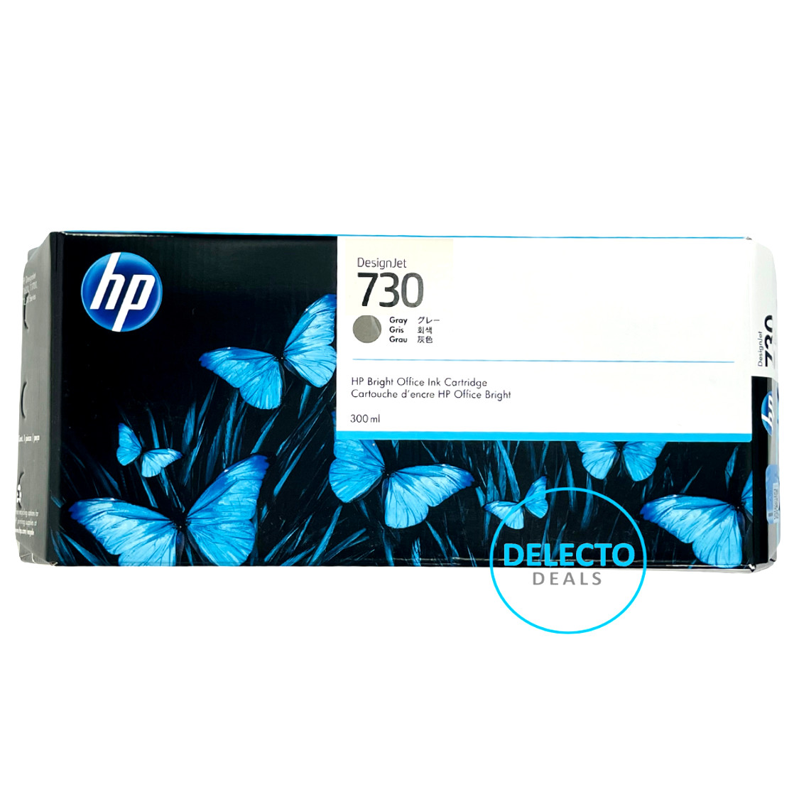 GENUINE HP 730 Gray DesignJet Ink Cartridge P2V72A, 300-ml SEALED Box 8/2026+