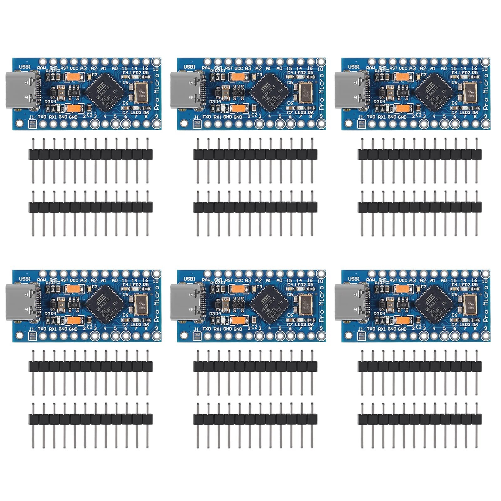 AITRIP 6PCS Pro Micro ATmega32U4 5V 16MHz Type-C Development Module