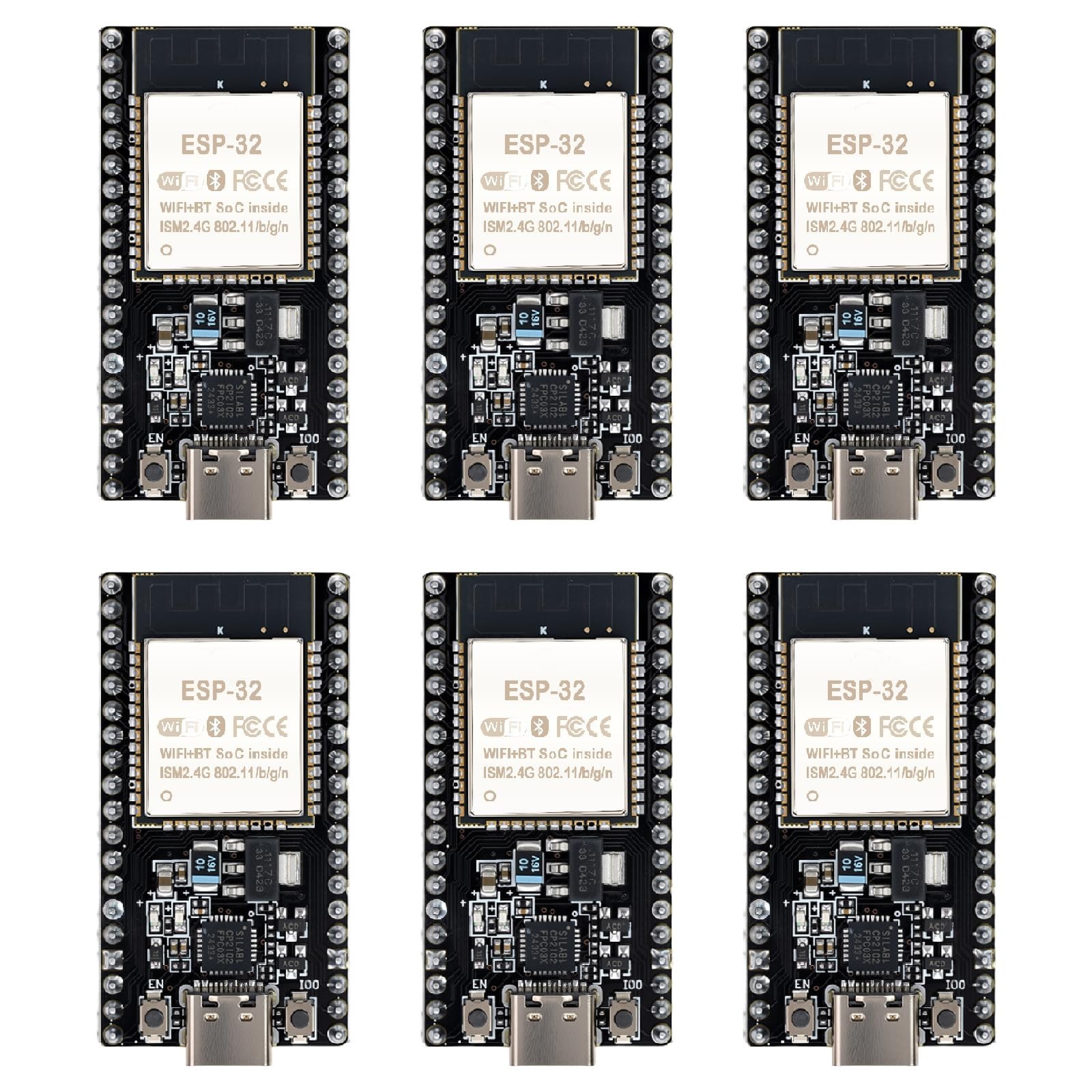 6-Pack ESP32-DevKitC-32 Development Board, Type-C, 38-Pin | ESP-32D chip, WiF...