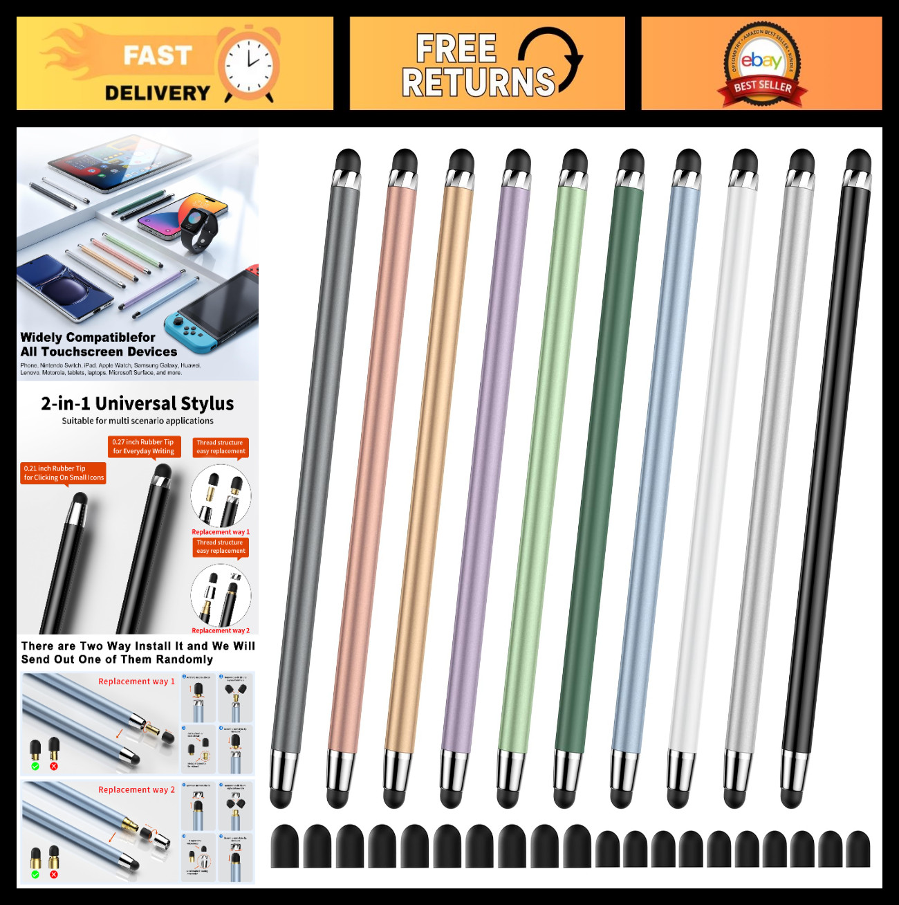10 PCS Stylus Pens for Touchscreen Devices | 2-in-1 Universal, High Sensitivity,