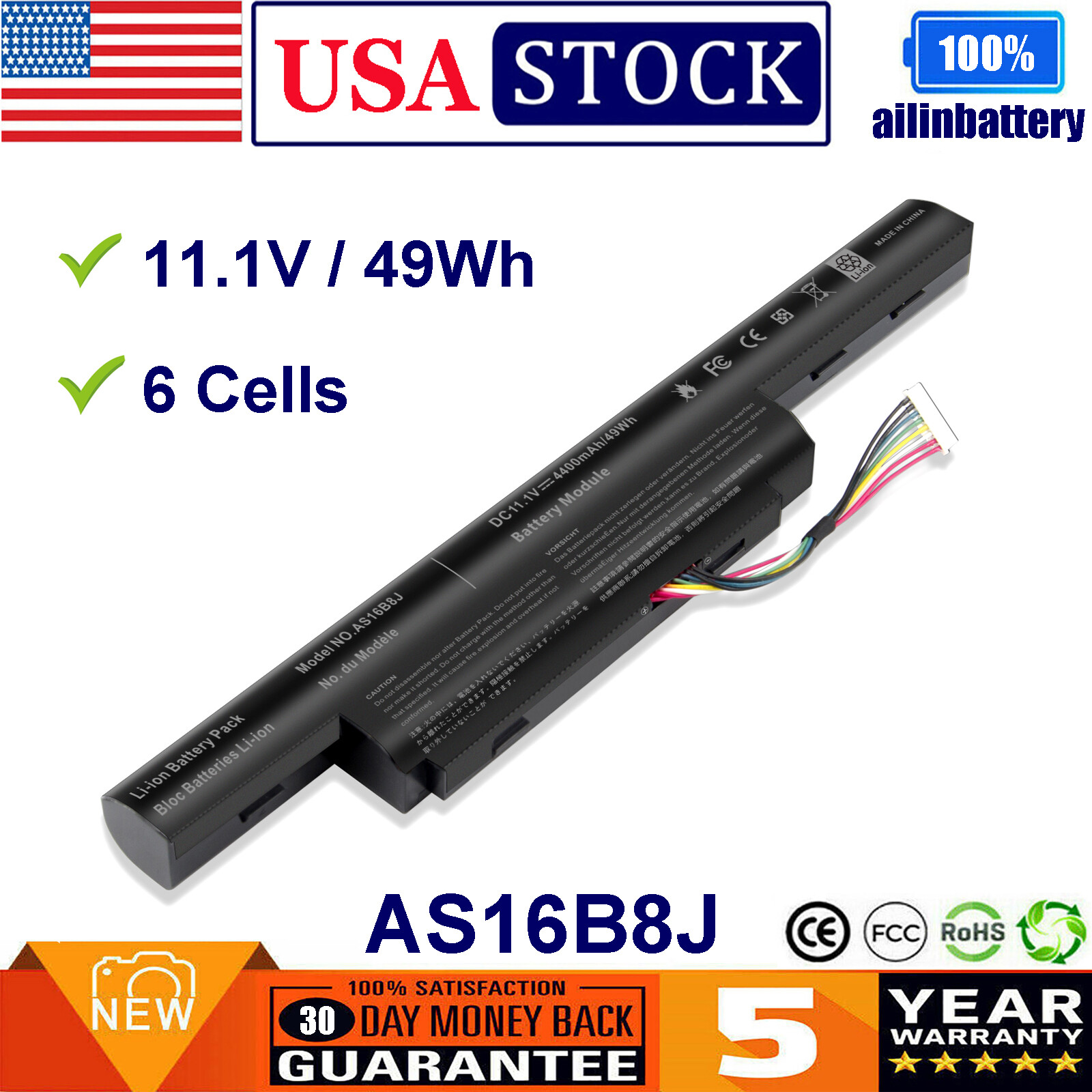 Replacement AS16B8J Battery for Acer Aspire E5-575G E5-575G-53VG F5-573G AS16B5J