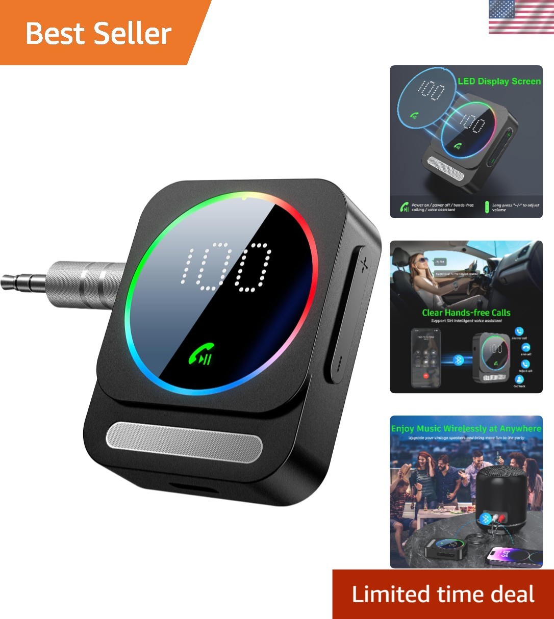 Advanced Bluetooth 5.3 Dual AUX Music Receiver - Hands-Free Calling & Long Range