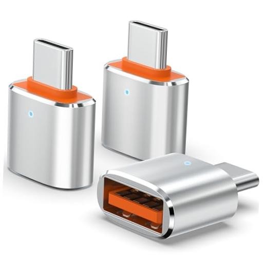 3Pack Upgraded USB C to USB Adapter, High-speed data Transfer, USB C silvery