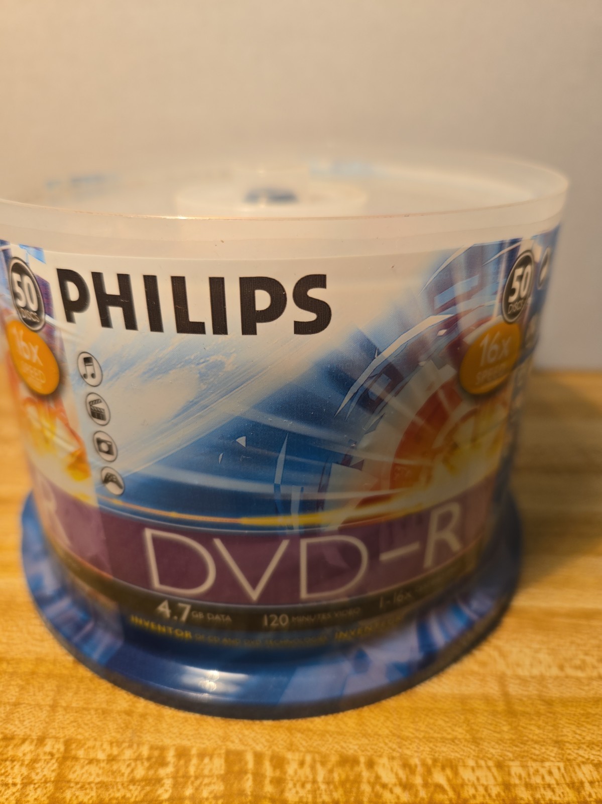 New Philips Blank DVD+R 50 Disc Spindle 4.7GB Data 120min Video 1-16X Speed 