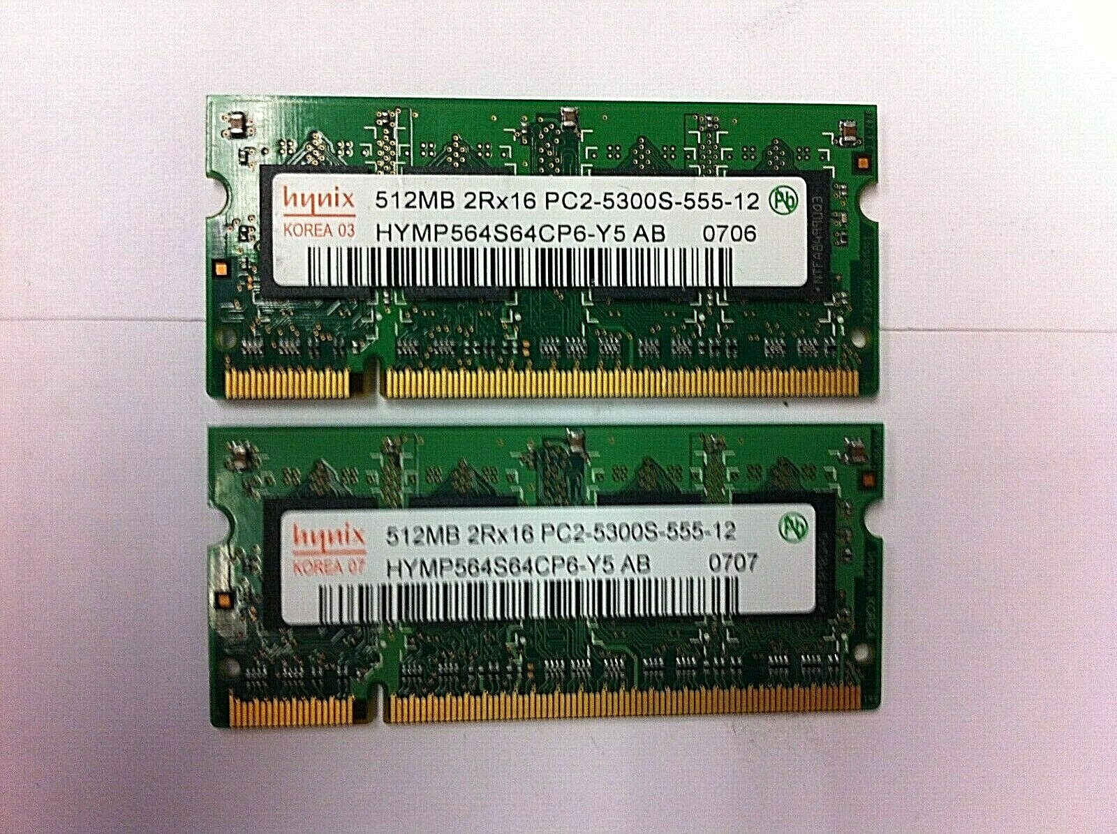 Lot of 2 Genuine Toshiba / HYNIX Laptop Ram Memory K000048050 - Ddr667 - 512MB 2