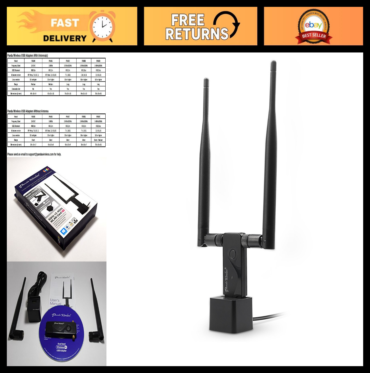 N600 Dual Band Wireless USB Adapter, 2.4GHz & 5GHz, Dual 5dBi Antennas, Windows/