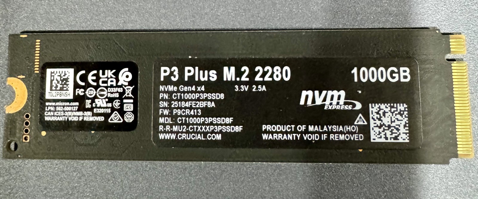 Crucial P3 Plus 1TB Internal SSD PCIe 4.0 NVMe M.2 2280 CT1000P3PSSD8