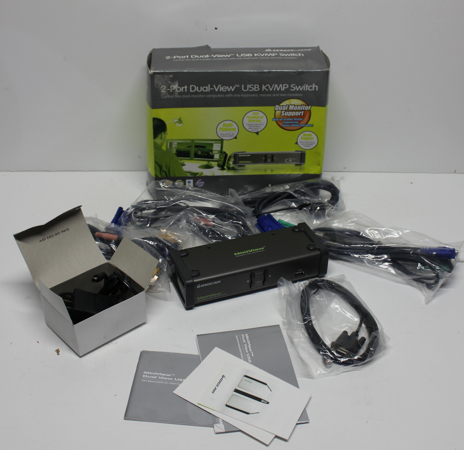 Iogear MiniView Dual Display 2 Port USB KVMP Switch 2 Computers on One Monitor