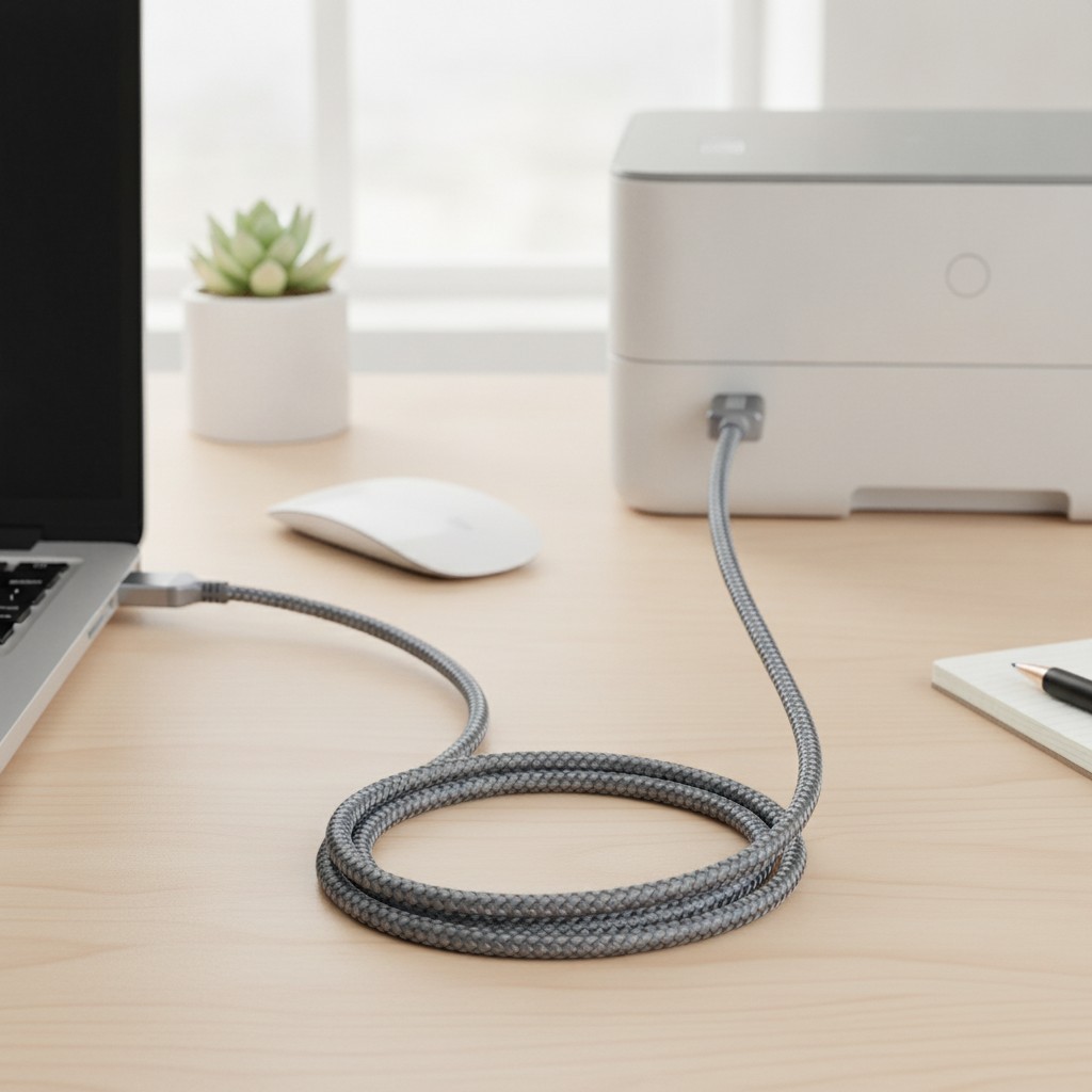 20FT USB 2.0 Printer Cable - Tangle-Free Nylon Braided Cord for Multiple Devices