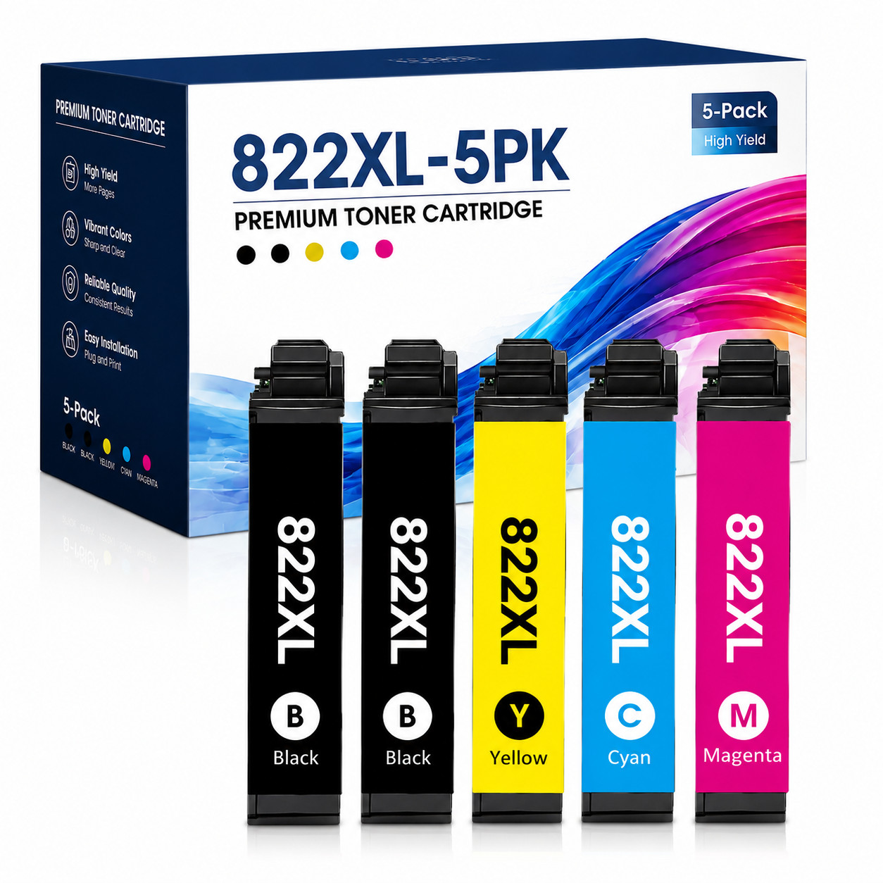 5PK 822XL Cartridges Compatible For Epson  WF-3820 WF-4833WF-4834