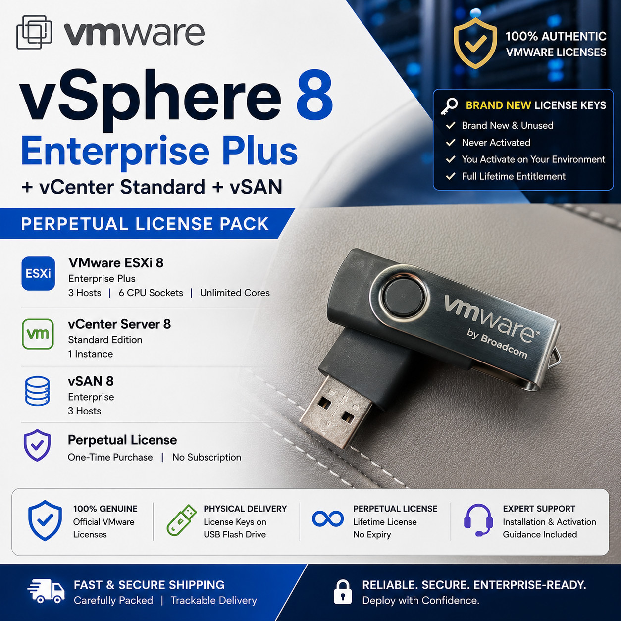 VMware vSphere 8 Enterprise Plus vCenter 8 Standard vSAN 8 | 6 CPU | Perpetual