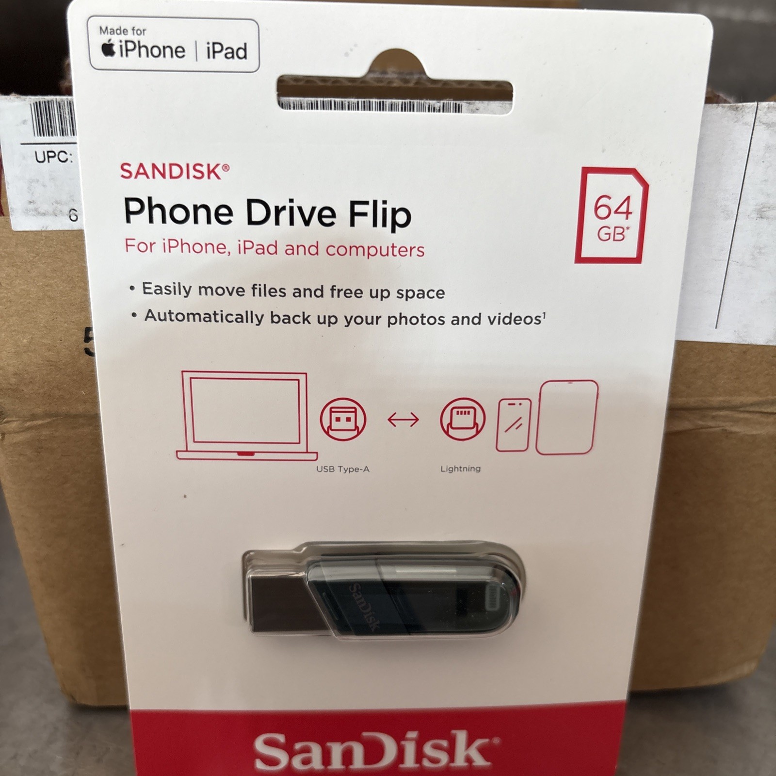 Sandisk Phone Flash Drive Flip 64GB iPhone iPad Lightning USB Thumbdrive