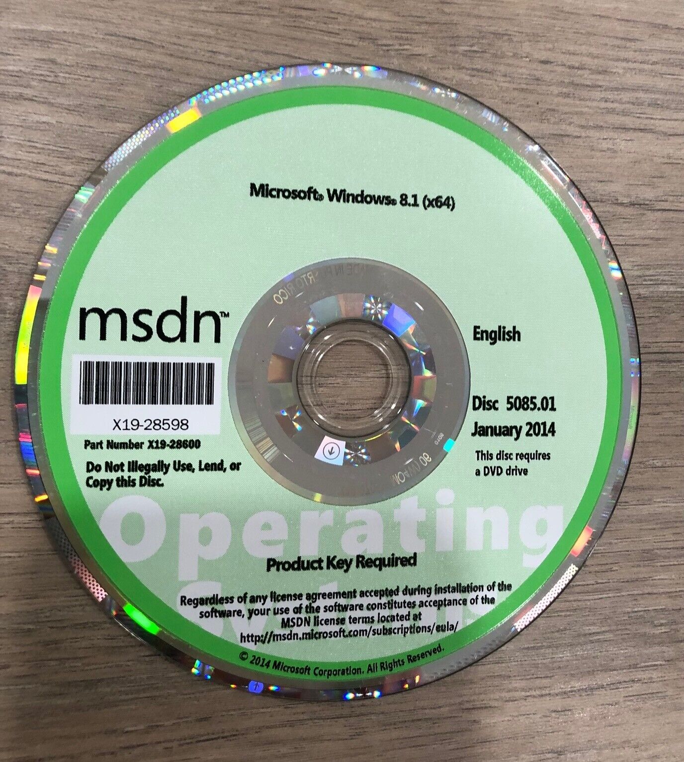 Microsoft MSDN Windows 8.1 X64 Disc 5085.01 January 2014 English DVD - No Key