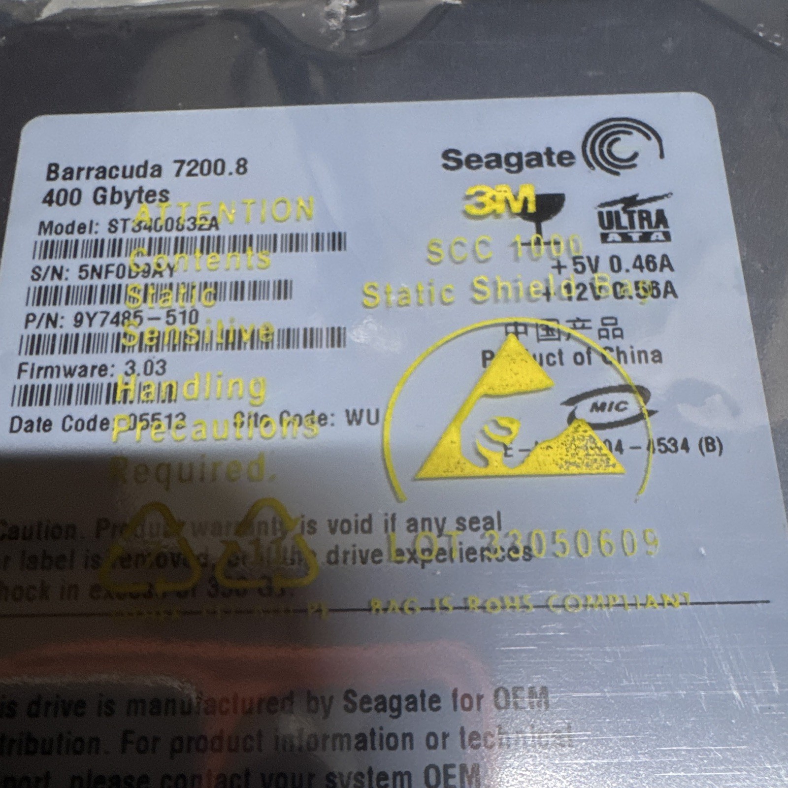 Seagate Barracuda 7200.8 400GB 3.5in Ultra ATA HDD 7200RPM 8MB ST3400832A  XP