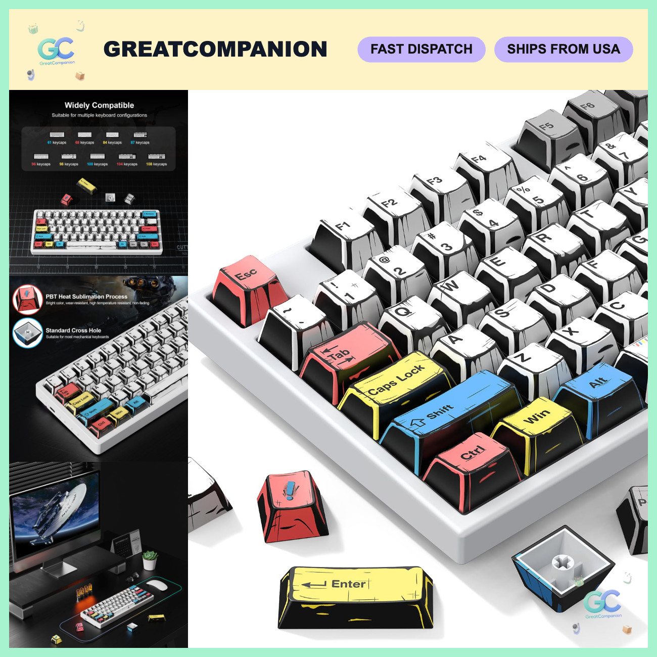 Comic Theme Retro PBT Keycap Set - 137 Dye Sublimation Keys for Mechanical Keybo