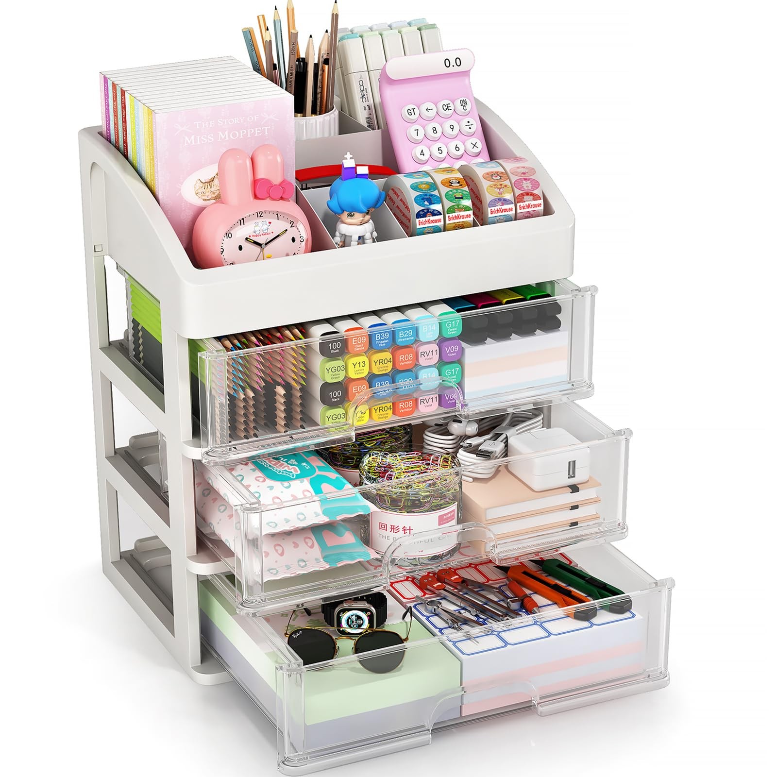 Desk Organizer 4 Layers 3 Drawers Storage Box Plastic YPD3 Desktop Office School