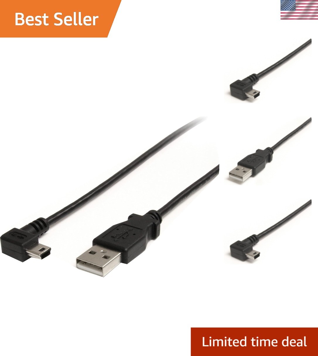 StarTech 3ft Right Angle USB 2.0 A to Mini-B Cable, Black