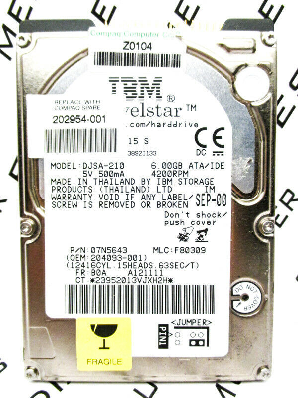 IBM 6GB TravelStar DJSA-210 IDE 07N5643 Laptop F80309 Hard Drive WIPED & TESTED
