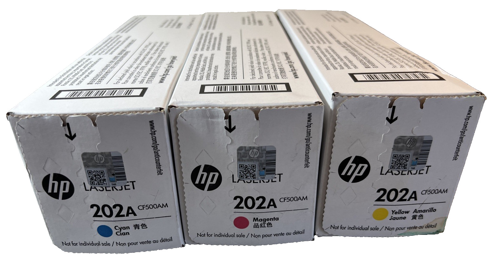 HP 202A CF500A3 Pack -NEW OEM High Yield Toner Cartridges Cyan, Yellow, Magenta