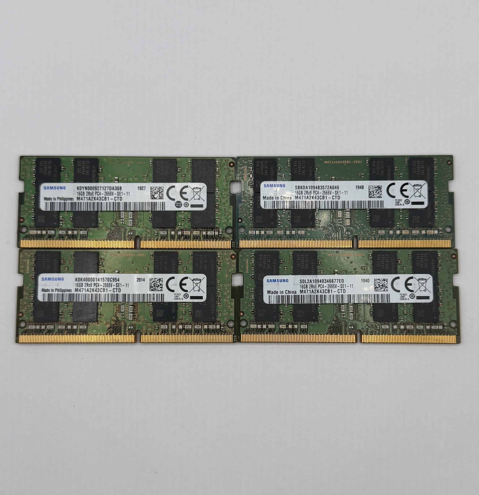 Samsung 64GB Kit 4x16GB DDR4 2666MHz PC4-21300 SODIMM RAM M471A2K43CB1-CTD