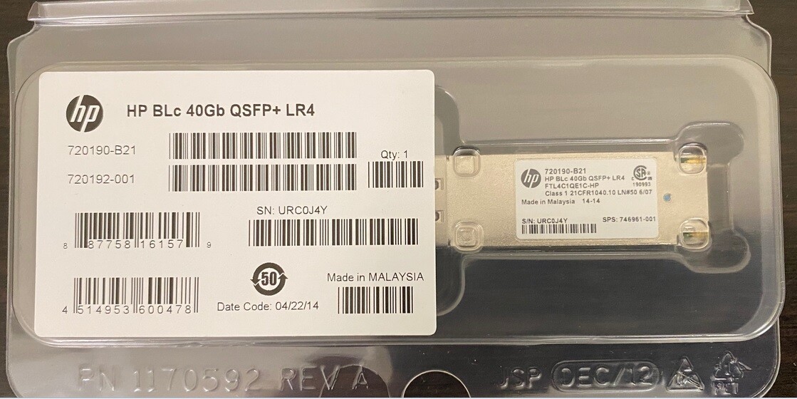 720190-B21 720192-001 HP HPE BladeSystem c-Class 40Gb QSFP+LR4 for HPE Synergy 
