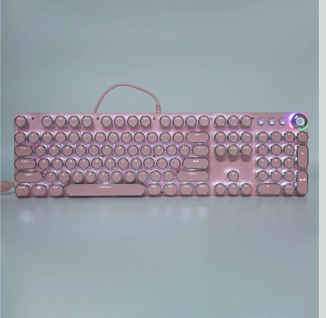 Pink Retro Mechanical Gaming Keyboard RGB LED USB Wired Round Keycaps New Open B