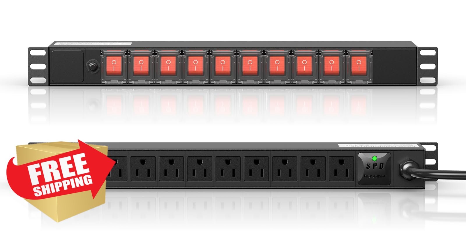 10 Outlet Rack Mount Power Strip PDU 1U 6ft Cord Server Switch