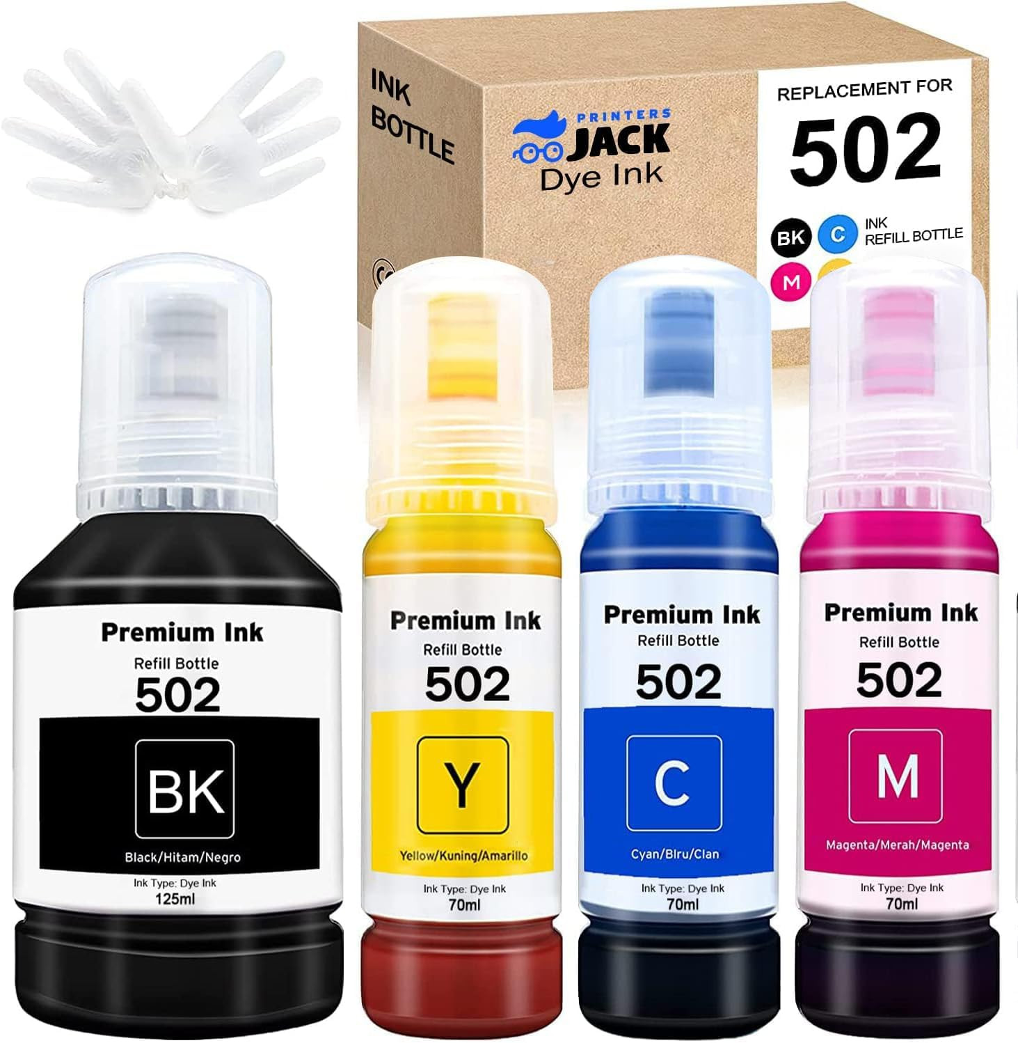 Compatible 502 T502 Refill Ink Bottles Replacement for Ecotank ET-2750 ET-3750