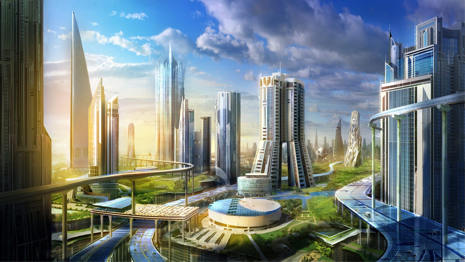 Landscape futuristic architecture city science fiction Custom Gaming Mat Desk