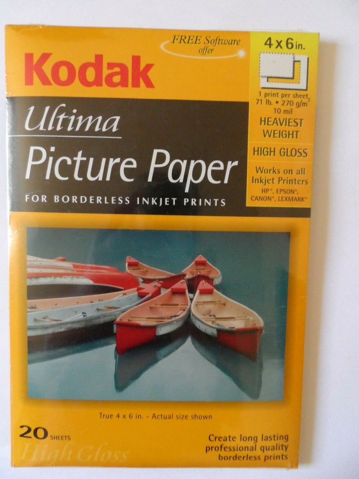 Kodak Ultima Picture Paper Borderless 4" x 6" - 20 Sheets High Gloss, Sealed