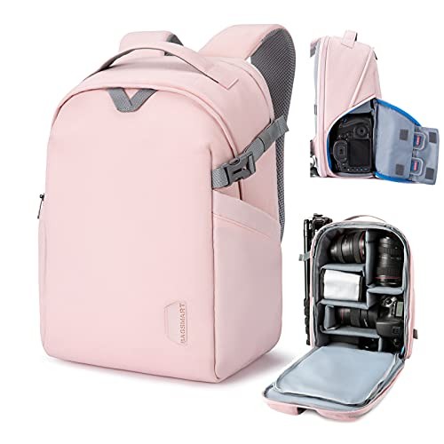  Camera Backpack, DSLR SLR Camera Bag Fits up to 13.3 Inch Laptop Medium Pink