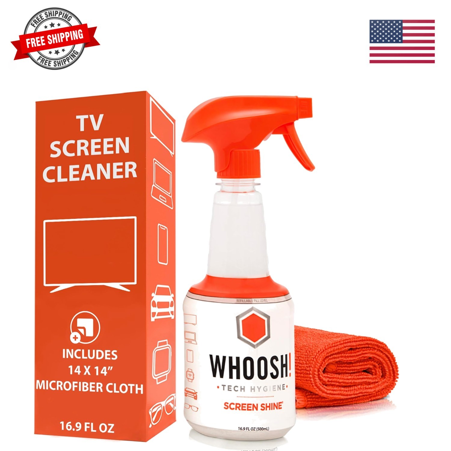 Screen Shine Pro – Refillable TV Screen Cleaner & Cloth, 16.9 fl oz