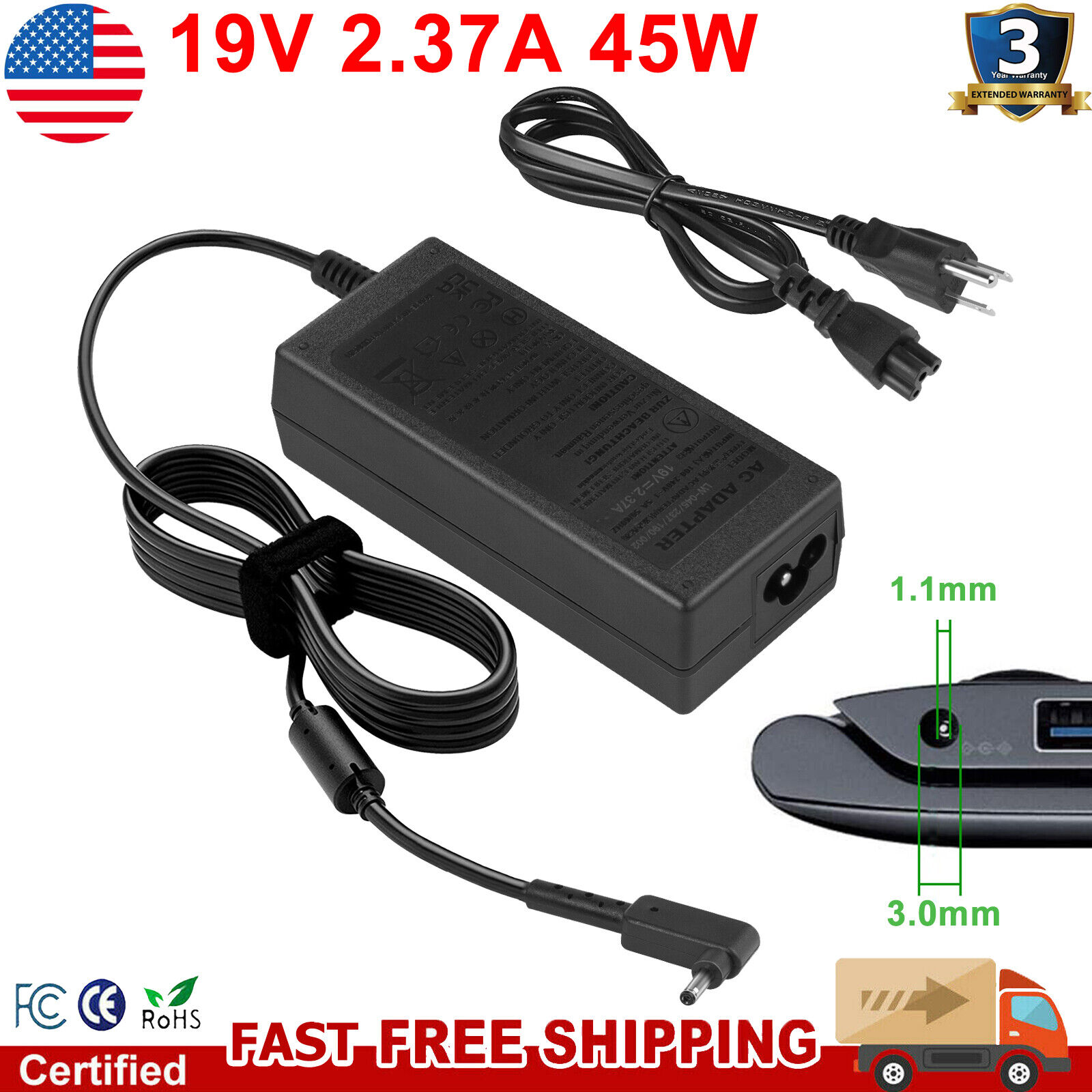 For Acer Aspire 3 A315-58 Model N20C5 45W 19V 2.37A Laptop Power Adapter Charger